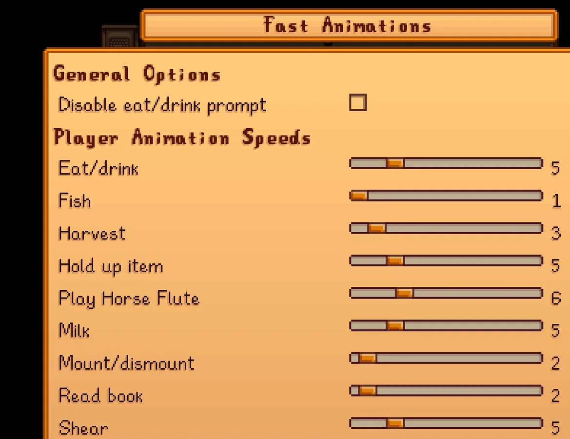 Fast Animationsのアニメーション速度設定画面